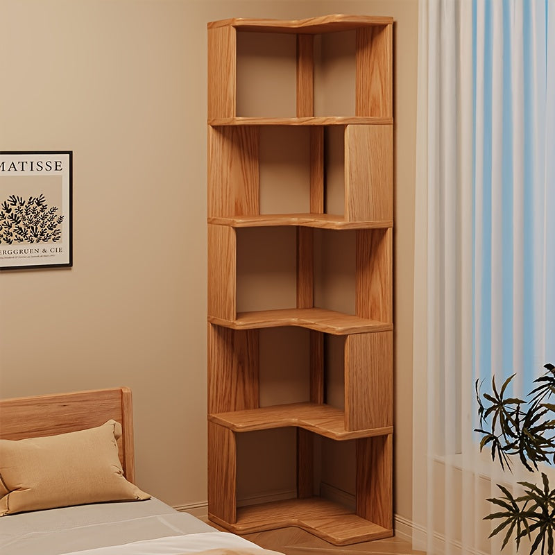 Solid Wood Corner Bookshelf 3/4/5 Tier Rustic Bookcase Storage Shelf Stand