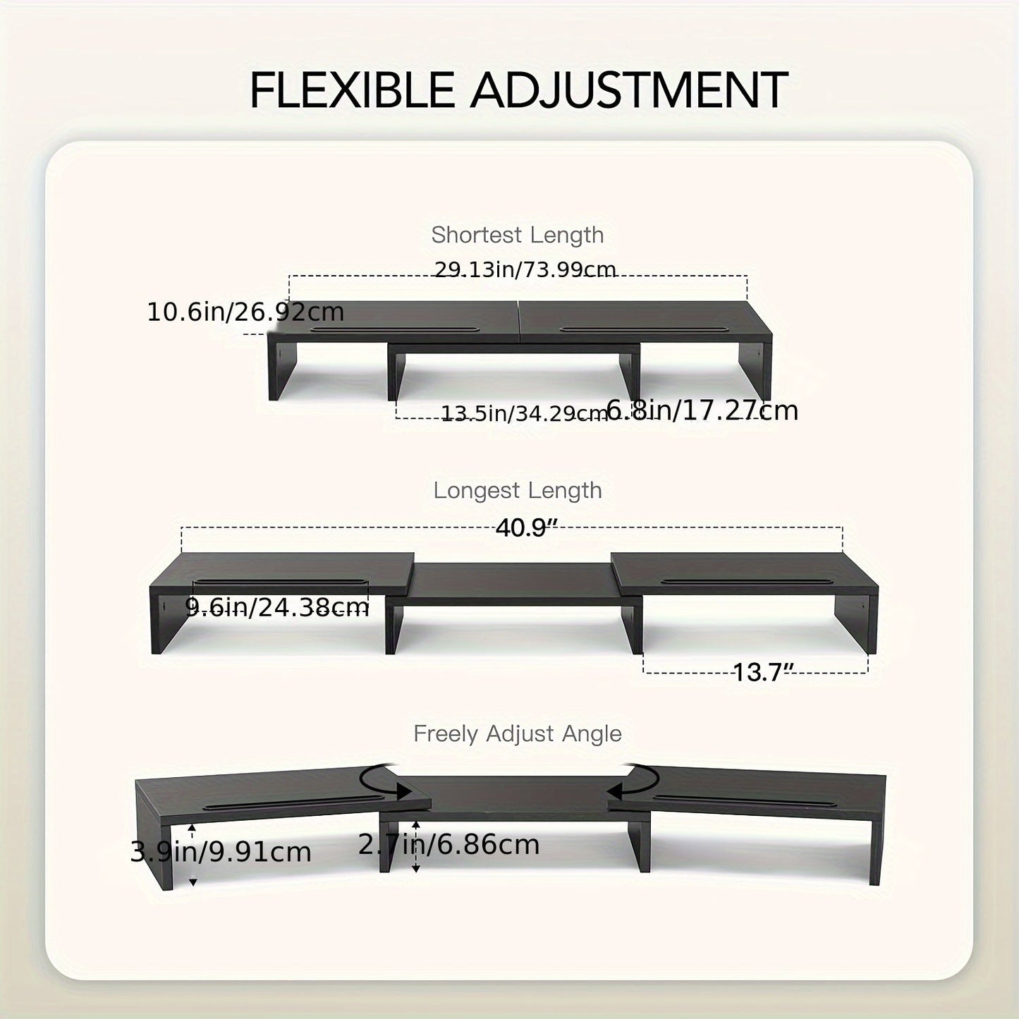Dual Monitor Stand Riser Adjustable Desktop Organizer for PC Laptop Printer