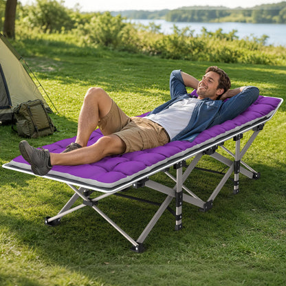 Folding Camping Cot Bed Adult Portable Heavy Duty Oxford Sleeping Cot w/ Pad Bag