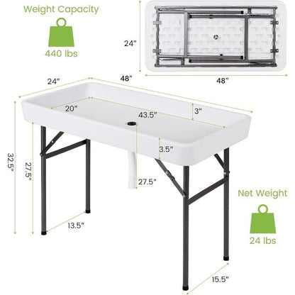 4ft Folding Ice Table with Drain Portable Cooler Table Party Fill & Chill White