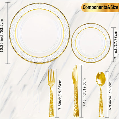 50PCS Clear Plastic Dinnerware Set Reusable Plates Cups Cutlery Wedding Party