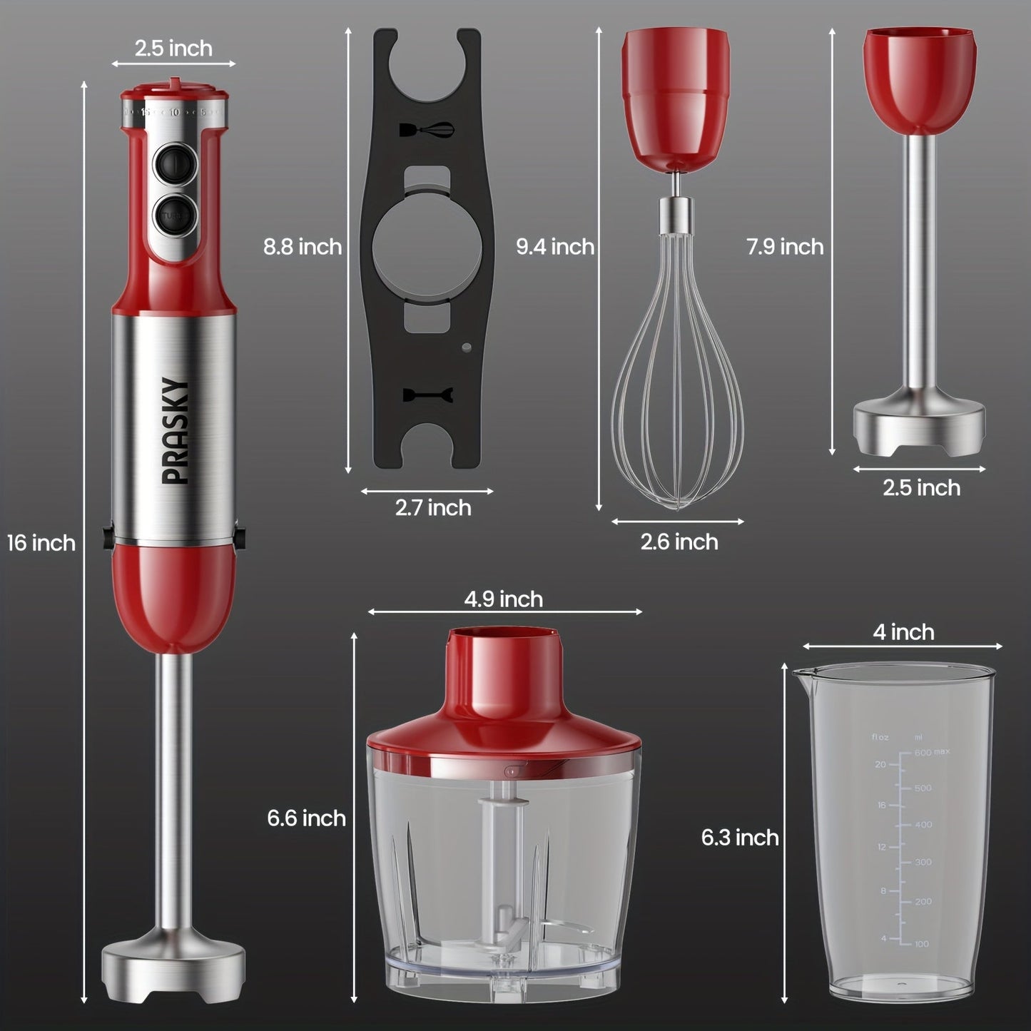 5-in-1 Handheld Stick Blender Immersion Mixer Whisk Chopper Kitchen Set