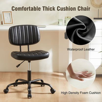 Armless Office Chair PU Leather Rolling Desk Chair Task Vanity Chair Wheels