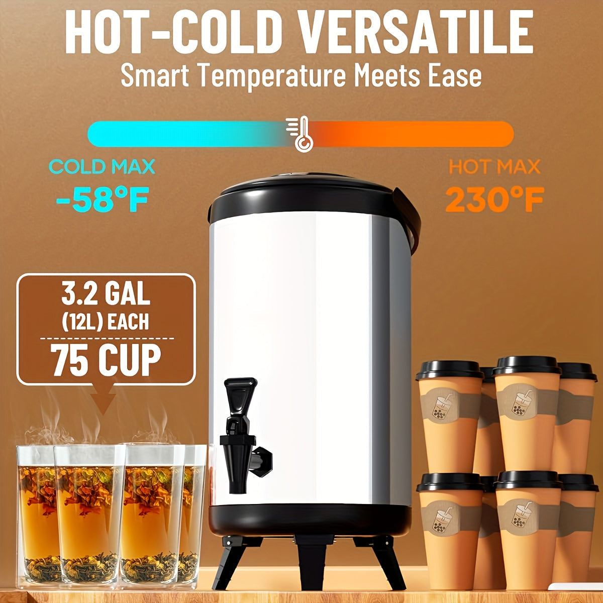 Insulated Beverage Dispenser w/ Tap 1.59-2.64 Gal Tea Juice Drink Server Handle