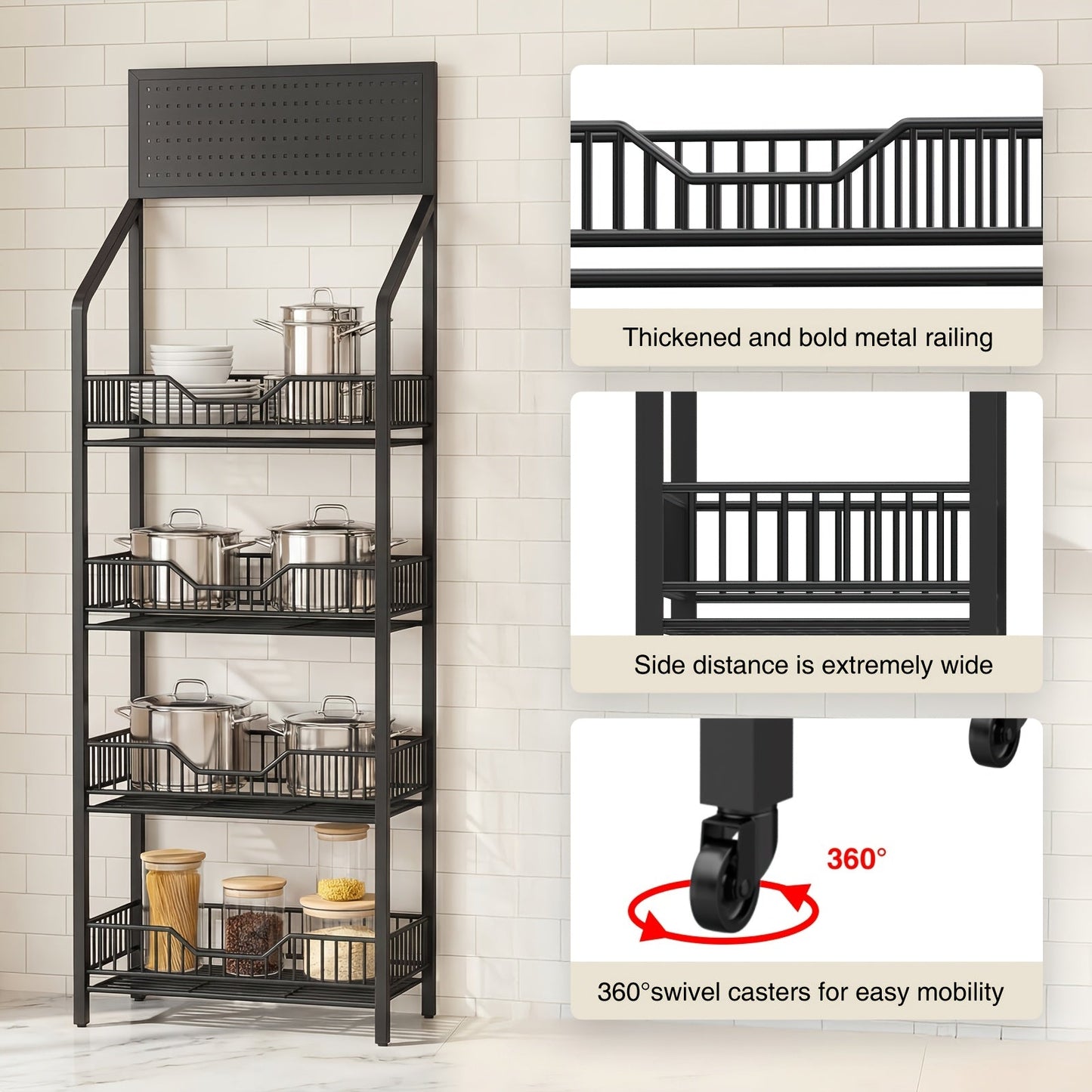 3/4/5 Tier Retail Display Rack Metal Snack Display Stand w/ Hooks & Wheels