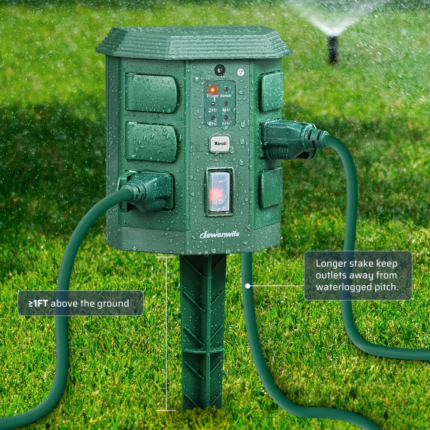 Outdoor Power Stake Timer w/ Remote, 6FT Cord, 6 Outlets, Dusk to Dawn Light Timer
