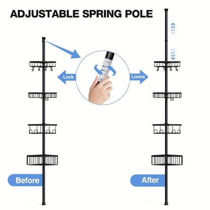 4-Tier Corner Shower Organizer Telescopic Pole Rustproof Bathroom Storage Black