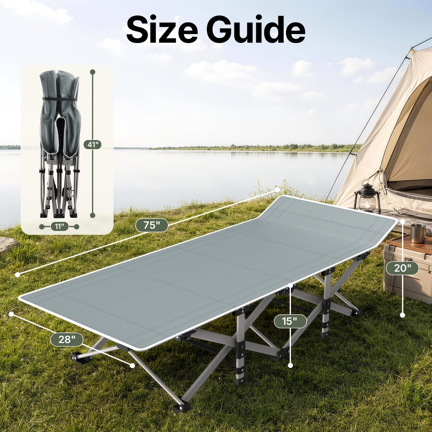 Folding Camping Cot Bed Adult Portable Heavy Duty Oxford Sleeping Cot w/ Pad Bag