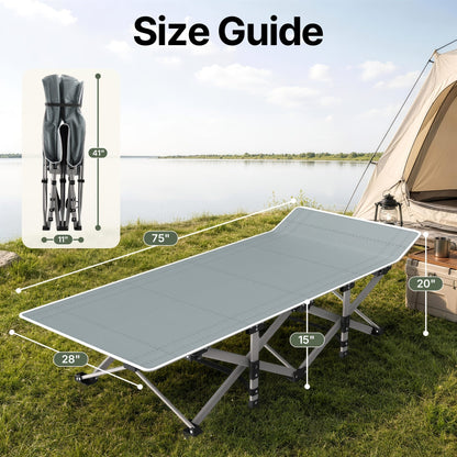 Folding Camping Cot Bed Adult Portable Heavy Duty Oxford Sleeping Cot w/ Pad Bag