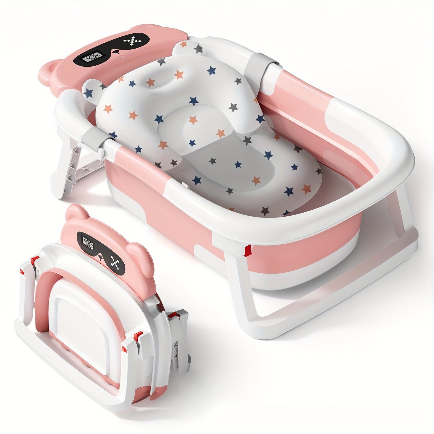 Foldable Baby Bathtub with Thermometer Soft Cushion Portable Baby Bath Tub