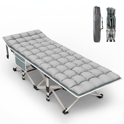 Folding Camping Cot Bed Adult Portable Heavy Duty Oxford Sleeping Cot w/ Pad Bag