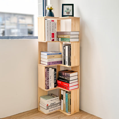 Solid Wood Corner Bookshelf 3/4/5 Tier Rustic Bookcase Storage Shelf Stand