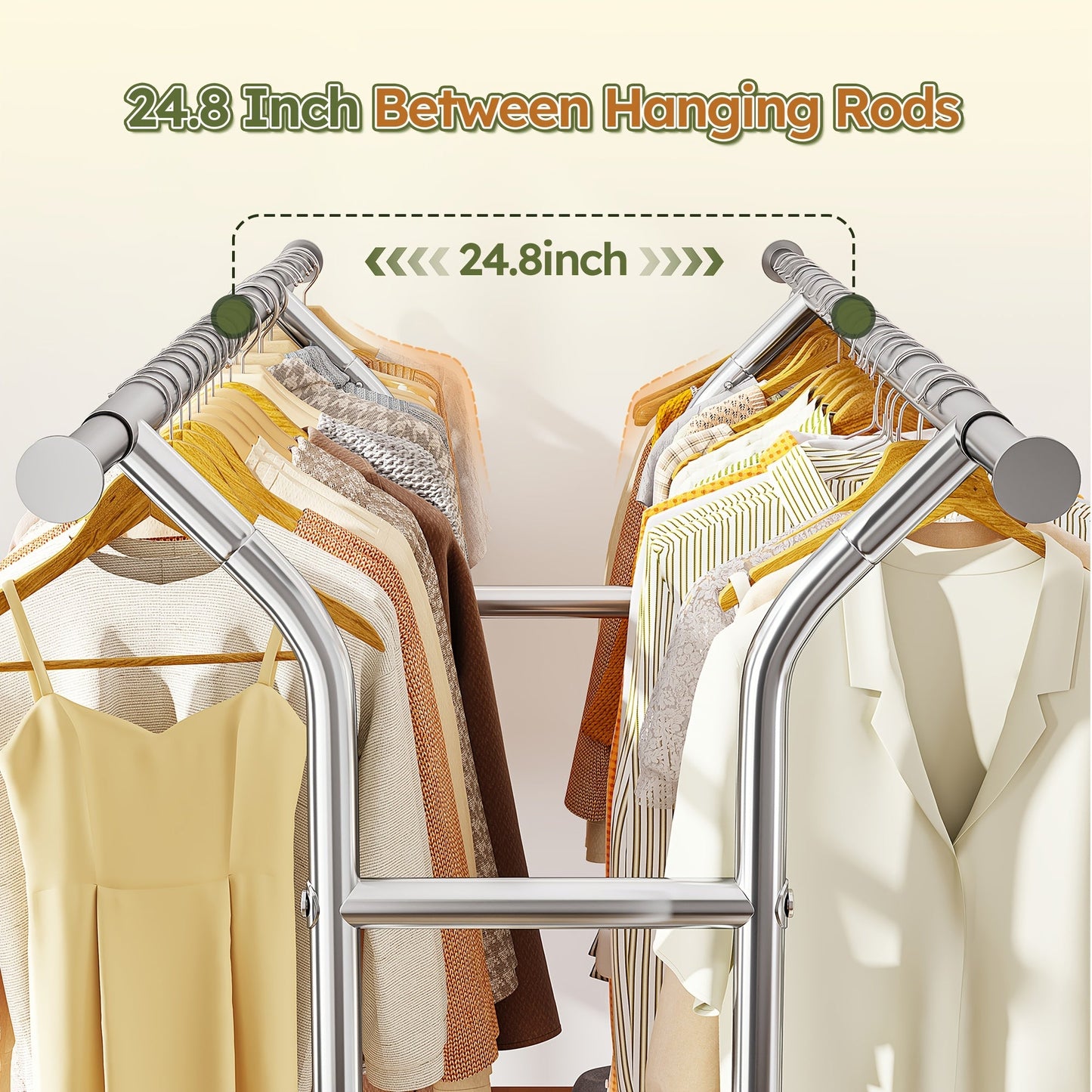 Raybee 74" Heavy Duty Clothes Rack Double Rod Garment Rack 630LBS w/Wheels