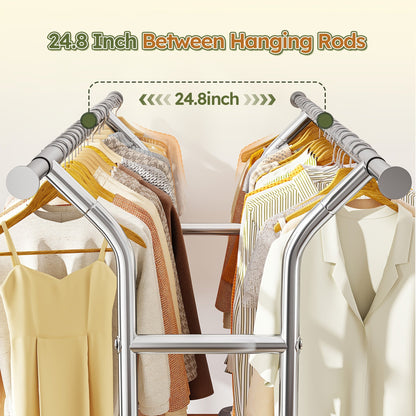 Raybee 74" Heavy Duty Clothes Rack Double Rod Garment Rack 630LBS w/Wheels