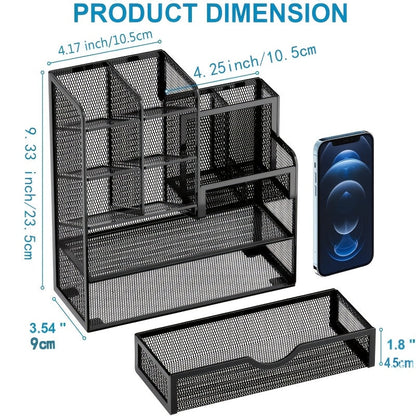 Iron Mesh Desk Organizer Multi-Layer Stationery Storage Box Office School Supplies
