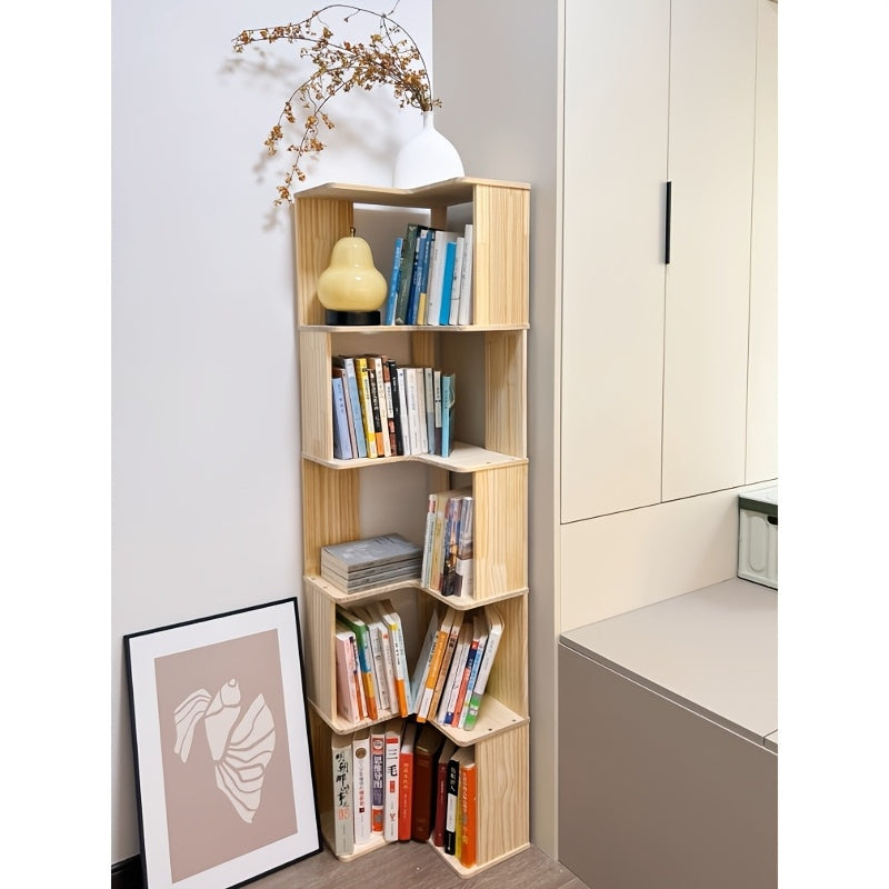 Solid Wood Corner Bookshelf 3/4/5 Tier Rustic Bookcase Storage Shelf Stand
