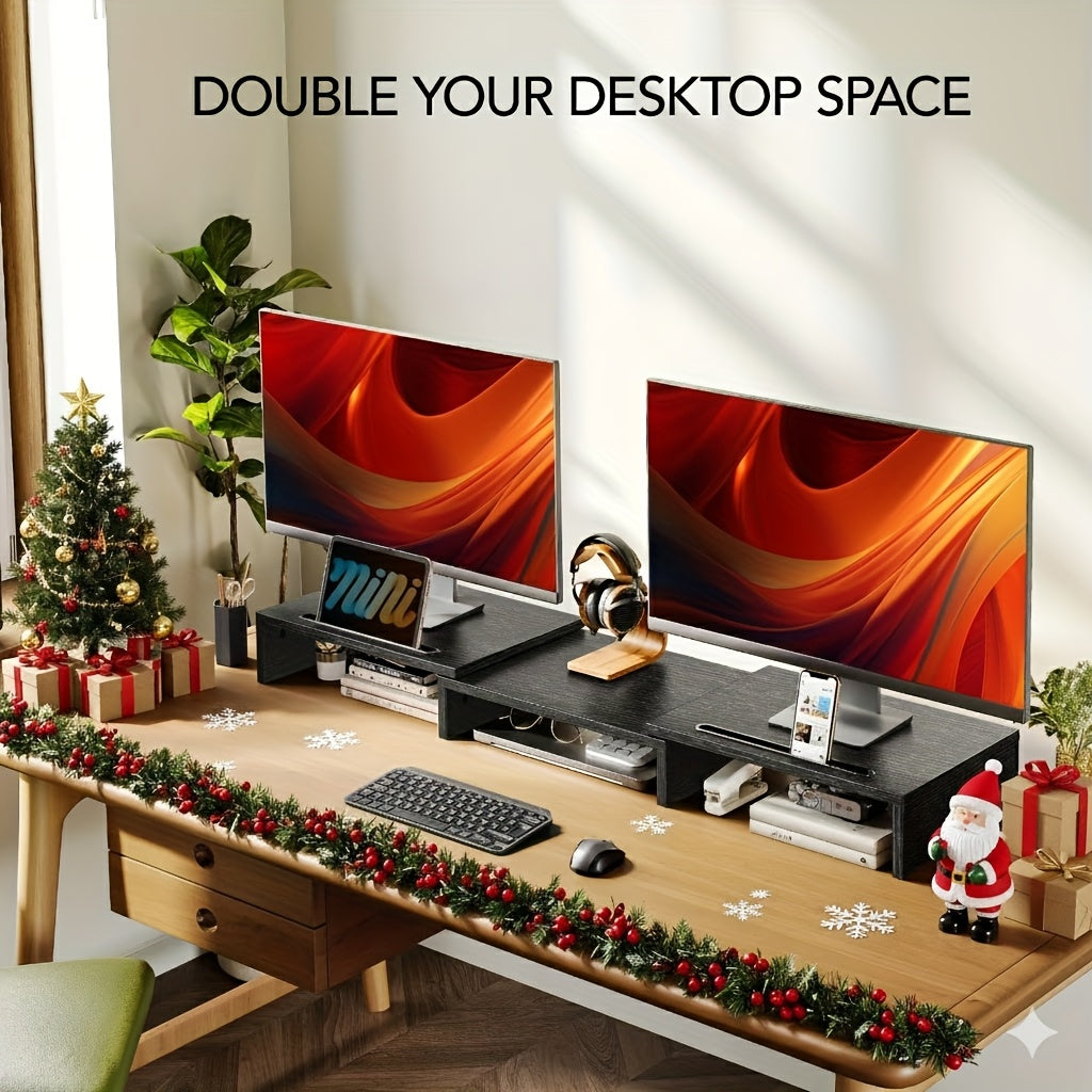 Dual Monitor Stand Riser Adjustable Desktop Organizer for PC Laptop Printer