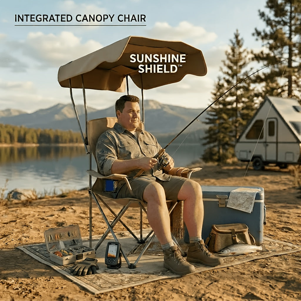 Outdoor Camping Chair w/ Canopy Foldable Portable Chair Cup Holder Carry Bag