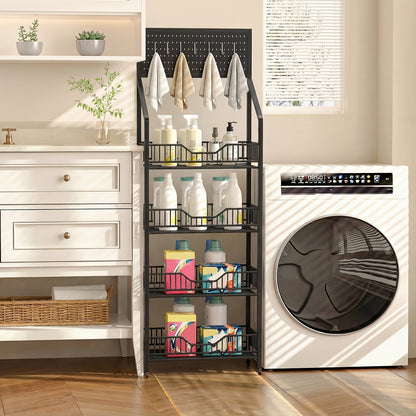 3/4/5 Tier Retail Display Rack Metal Snack Display Stand w/ Hooks & Wheels