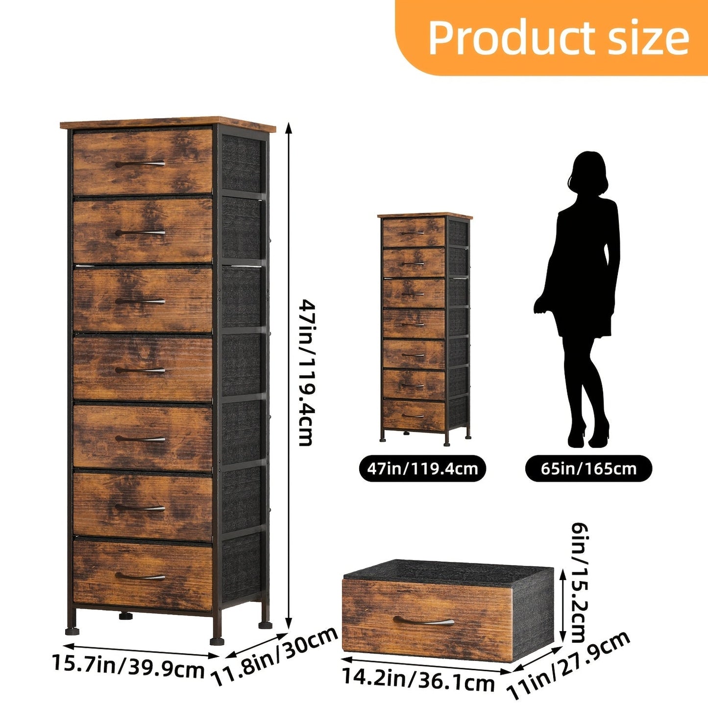 Tall Dresser Storage Organizer 6/7 Drawers Bedroom Chest Fabric Storage Tower