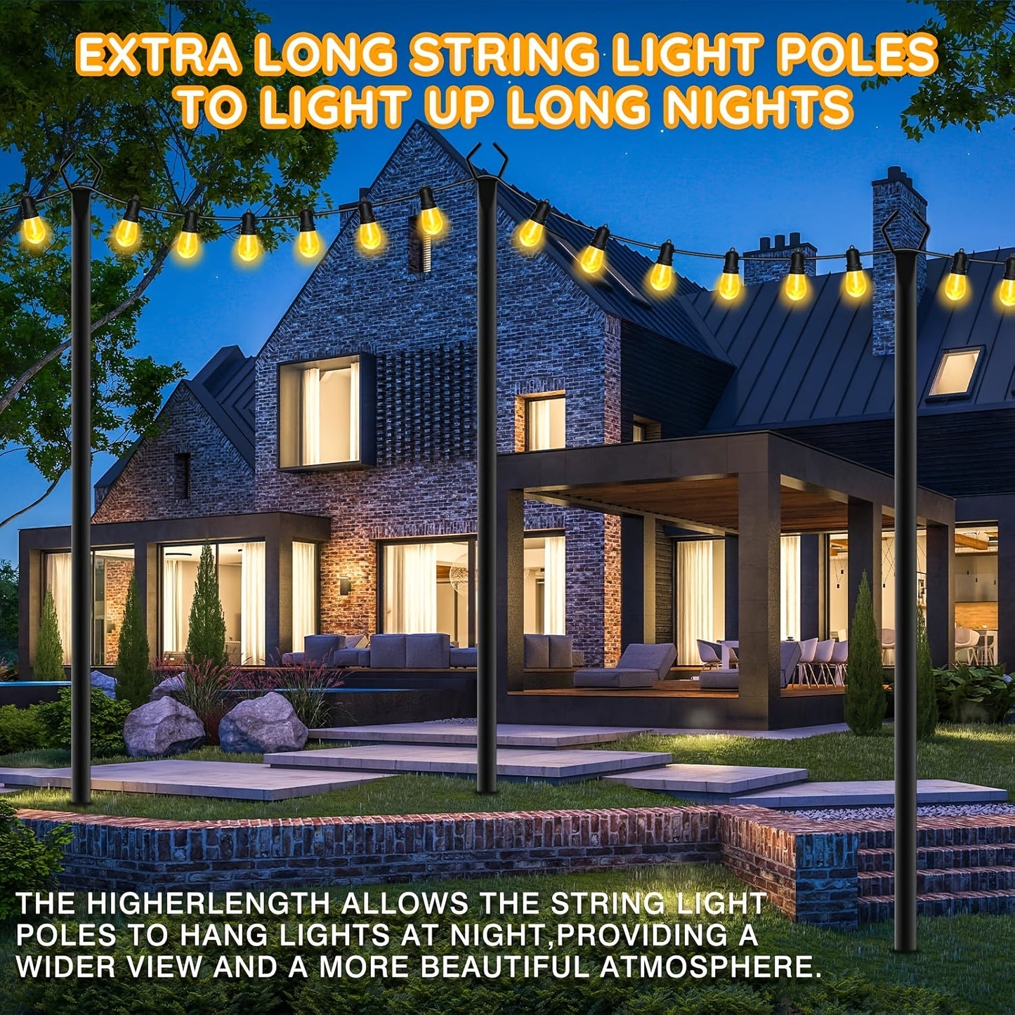 2/4/6 Pack 8.9FT String Light Poles Heavy Duty Outdoor Patio Garden