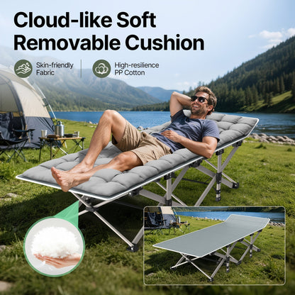 Folding Camping Cot Bed Adult Portable Heavy Duty Oxford Sleeping Cot w/ Pad Bag