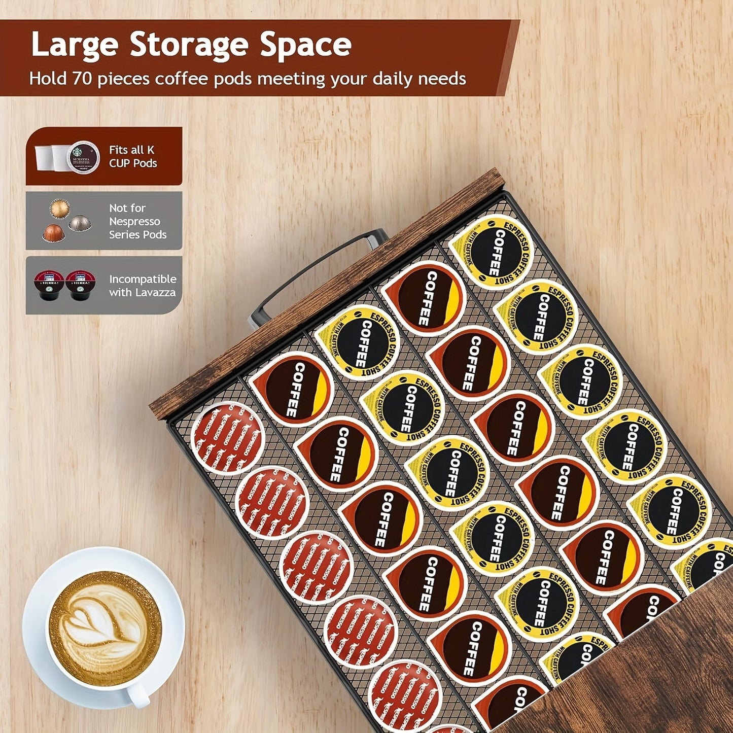 2 Tier Coffee Pod Holder Drawer & Mug Stand K Cup Capsule Storage Organizer Rack