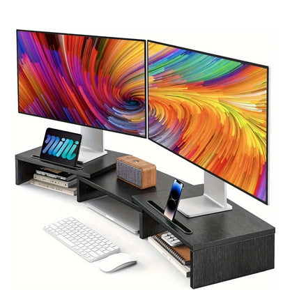 Dual Monitor Stand Riser Adjustable Desktop Organizer for PC Laptop Printer