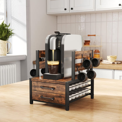 2 Tier Coffee Pod Holder Drawer & Mug Stand K Cup Capsule Storage Organizer Rack
