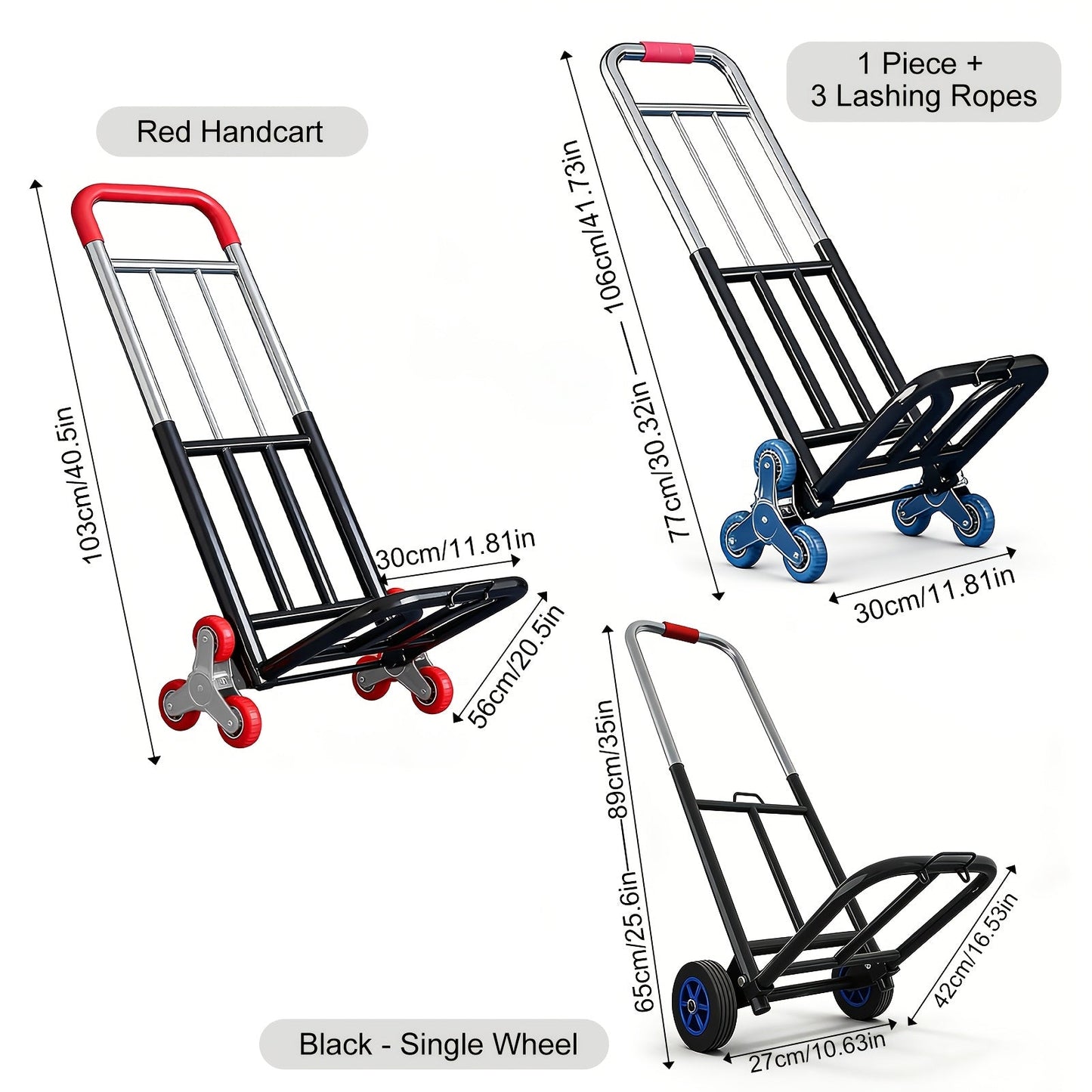 Heavy Duty Folding Hand Truck Stair Climbing Cart Portable Dolly Adjustable Handle