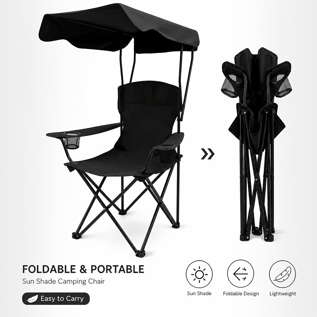 Outdoor Camping Chair w/ Canopy Foldable Portable Chair Cup Holder Carry Bag