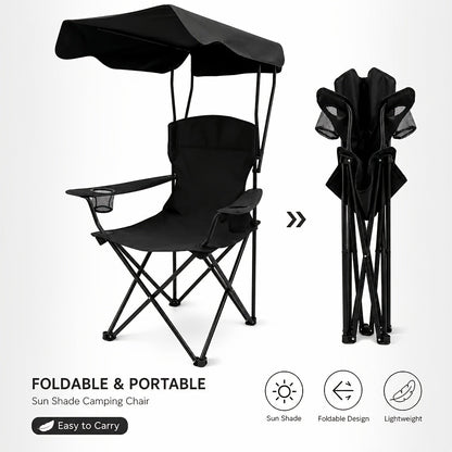 Outdoor Camping Chair w/ Canopy Foldable Portable Chair Cup Holder Carry Bag