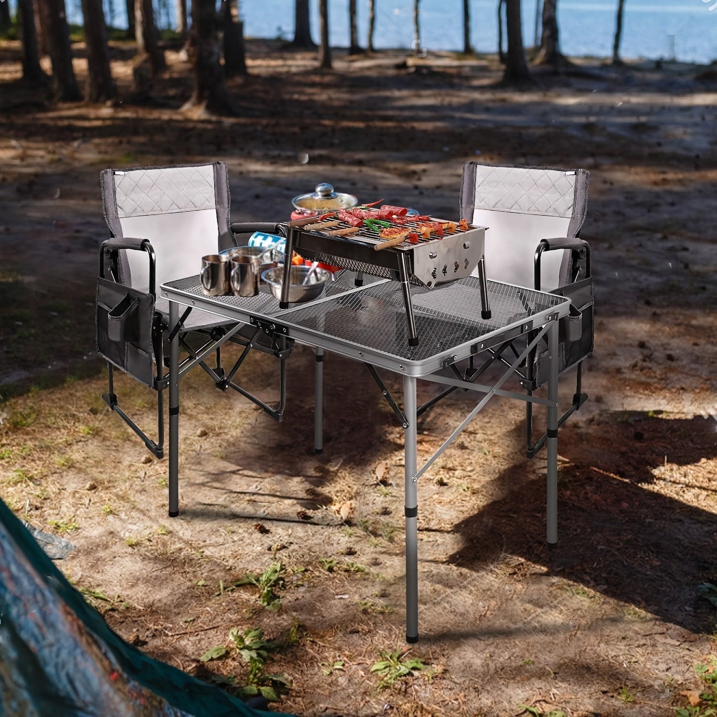 3FT Folding Camping Table Aluminum Portable Adjustable Picnic Table Black