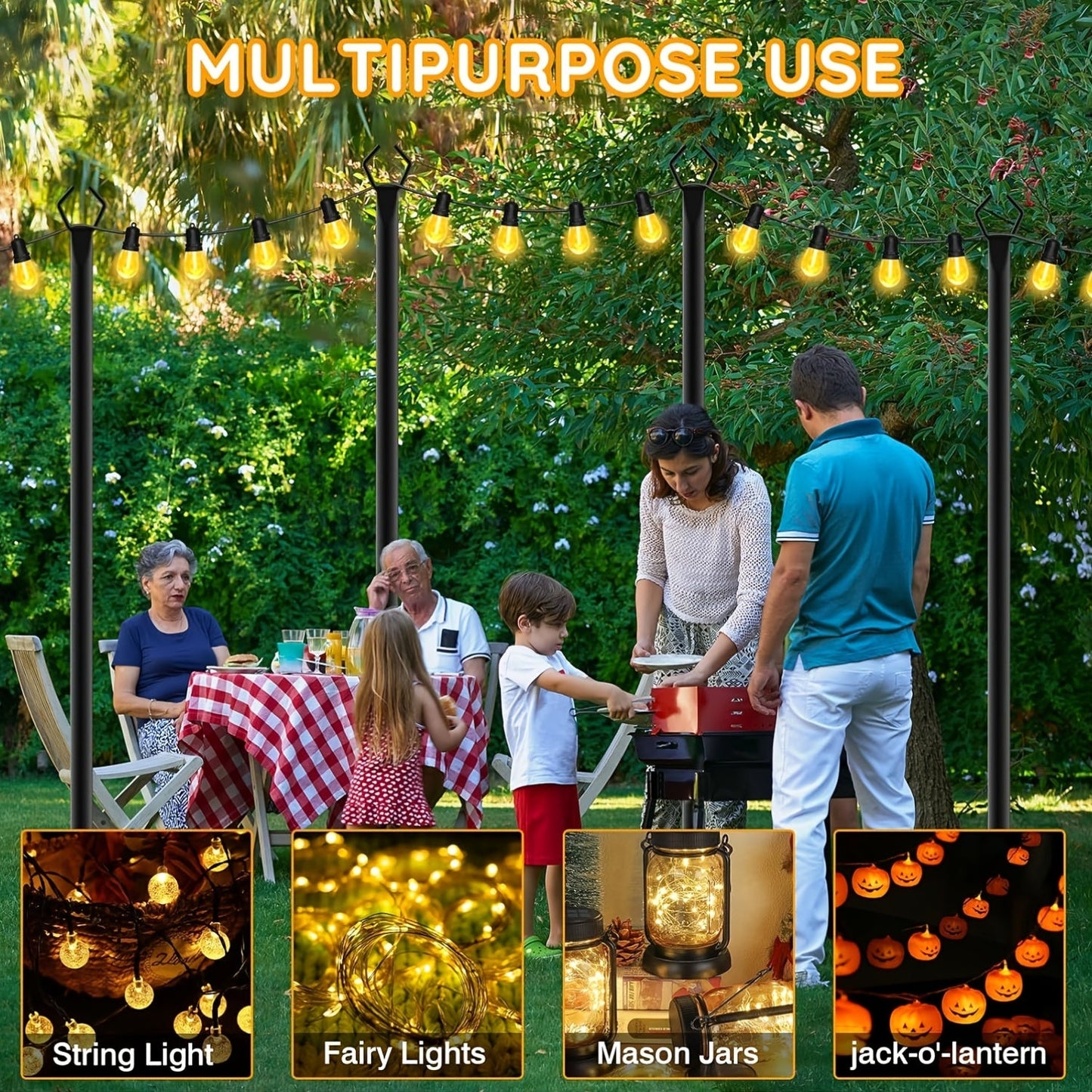 2/4/6 Pack 8.9FT String Light Poles Heavy Duty Outdoor Patio Garden