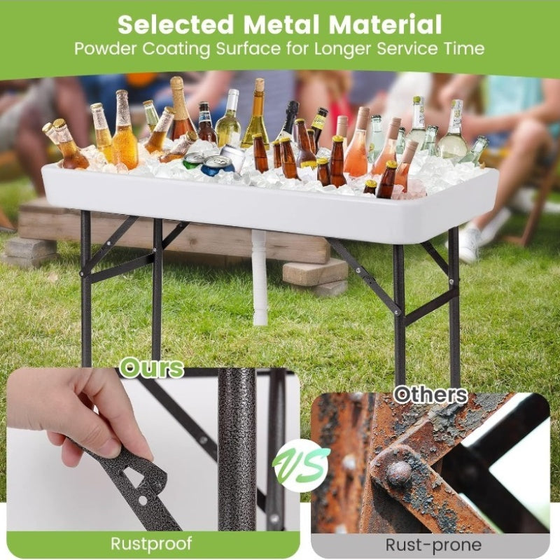 4ft Folding Ice Table with Drain Portable Cooler Table Party Fill & Chill White