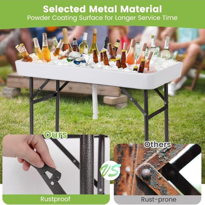 4ft Folding Ice Table with Drain Portable Cooler Table Party Fill & Chill White