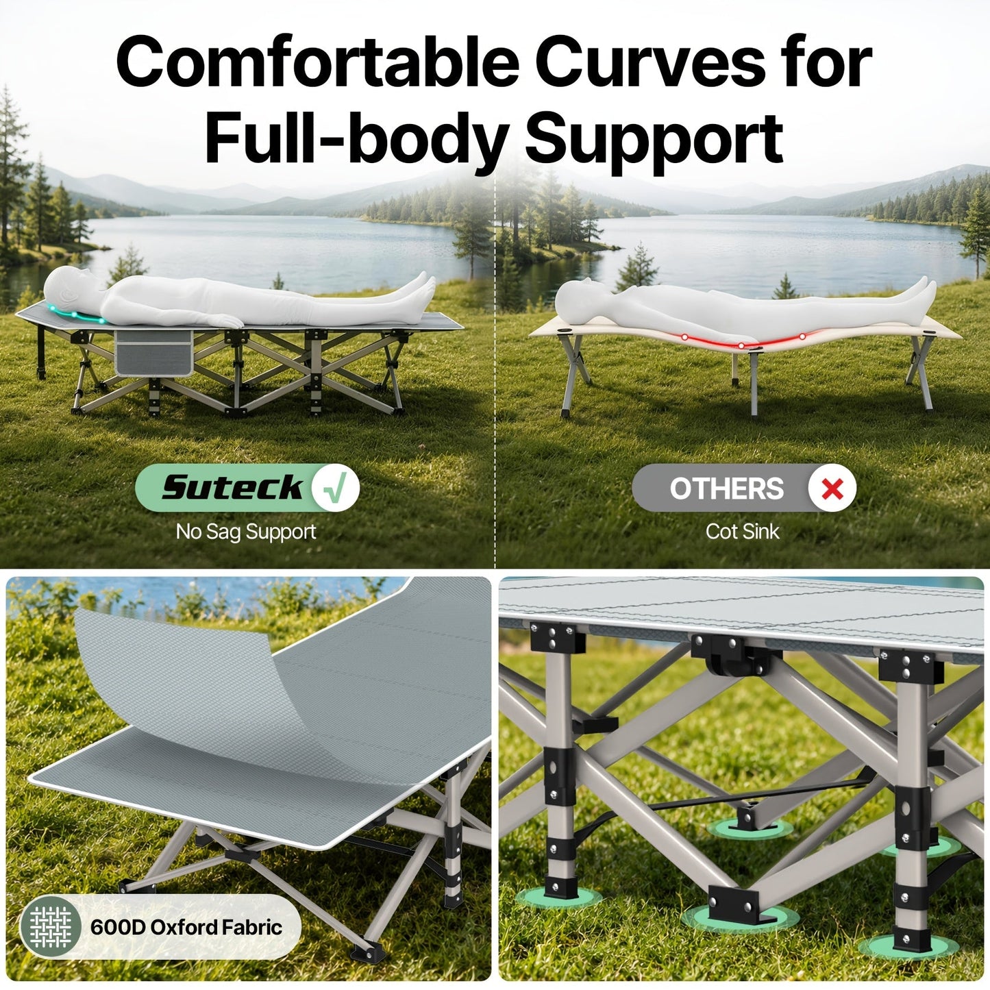 Folding Camping Cot Bed Adult Portable Heavy Duty Oxford Sleeping Cot w/ Pad Bag