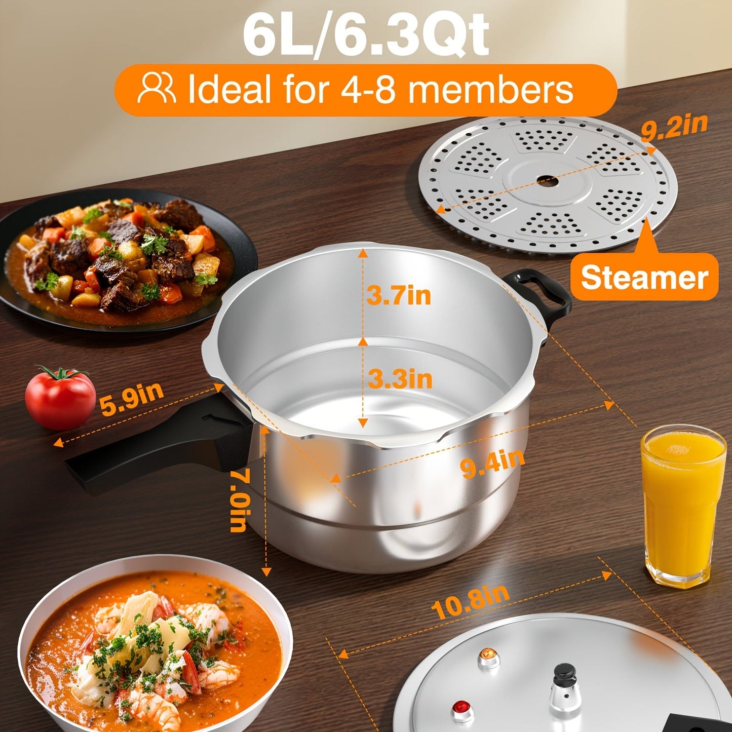 10QT Aluminum Pressure Cooker Canner w/ Rack Gas Induction Compatible