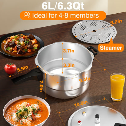 10QT Aluminum Pressure Cooker Canner w/ Rack Gas Induction Compatible