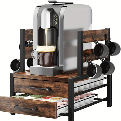 2 Tier Coffee Pod Holder Drawer & Mug Stand K Cup Capsule Storage Organizer Rack
