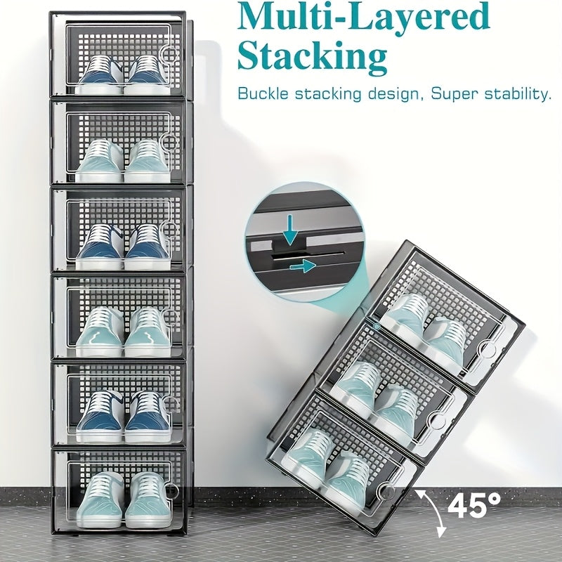 6/12/24PCS Clear Shoe Storage Boxes Stackable Foldable Sneaker Organizer Bin