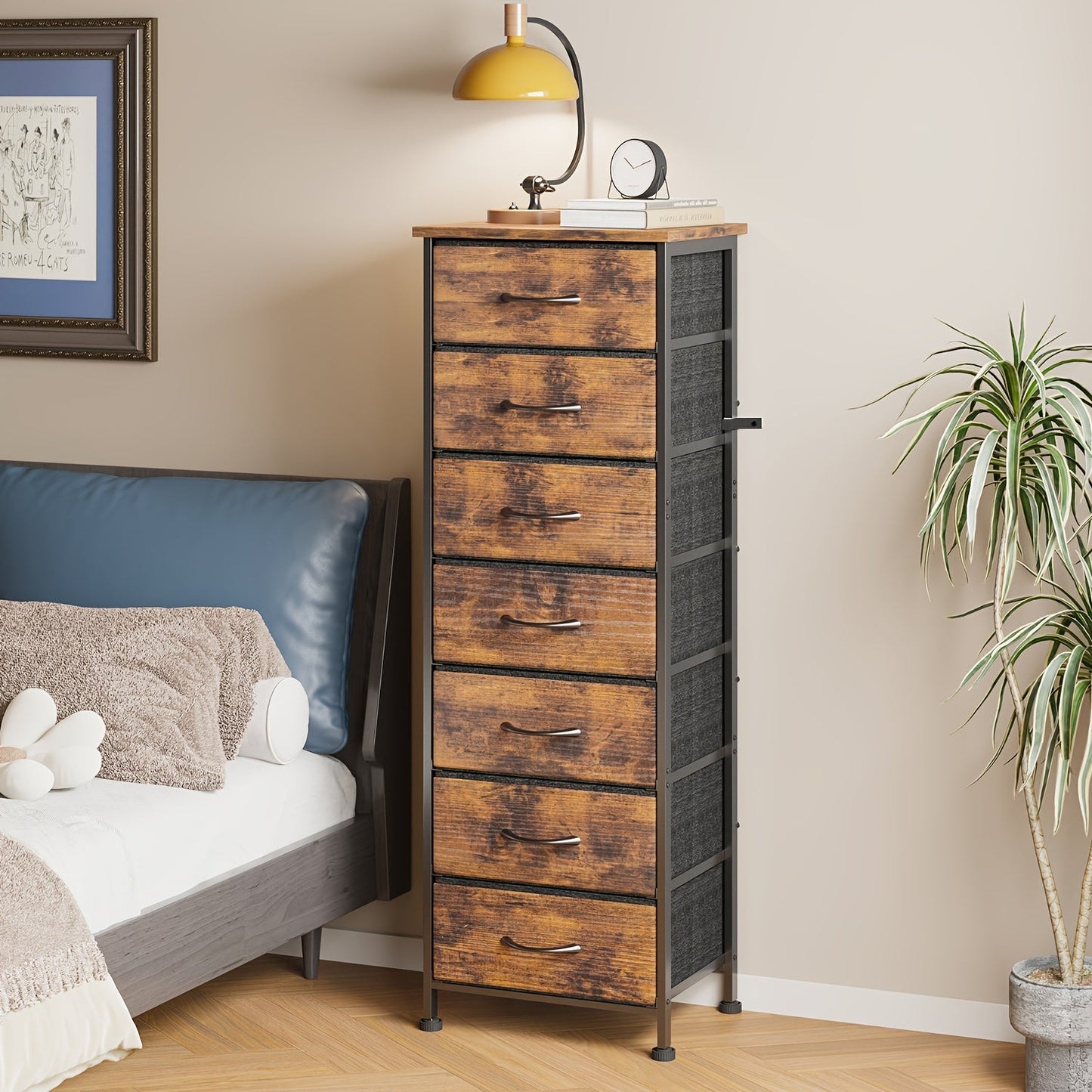 Tall Dresser Storage Organizer 6/7 Drawers Bedroom Chest Fabric Storage Tower