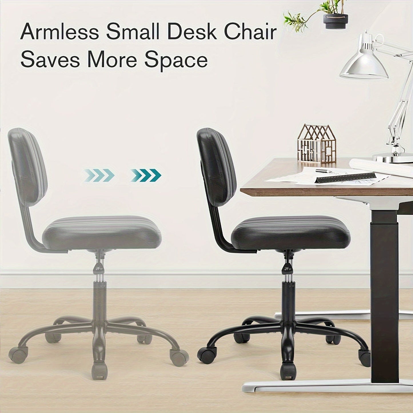 Armless Office Chair PU Leather Rolling Desk Chair Task Vanity Chair Wheels