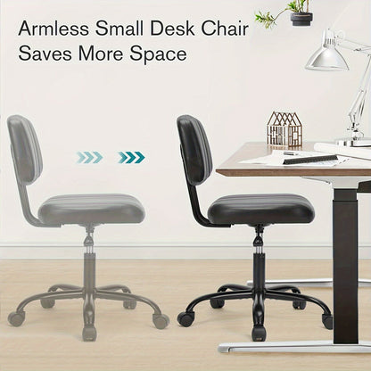 Armless Office Chair PU Leather Rolling Desk Chair Task Vanity Chair Wheels