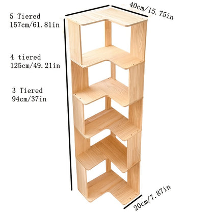 Solid Wood Corner Bookshelf 3/4/5 Tier Rustic Bookcase Storage Shelf Stand