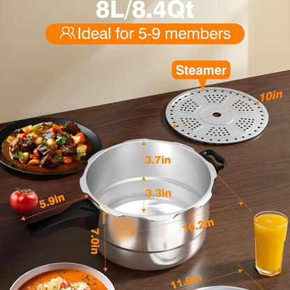 10QT Aluminum Pressure Cooker Canner w/ Rack Gas Induction Compatible