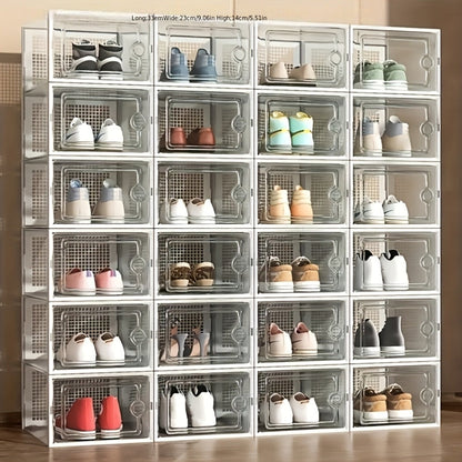 6/12/24PCS Clear Shoe Storage Boxes Stackable Foldable Sneaker Organizer Bin