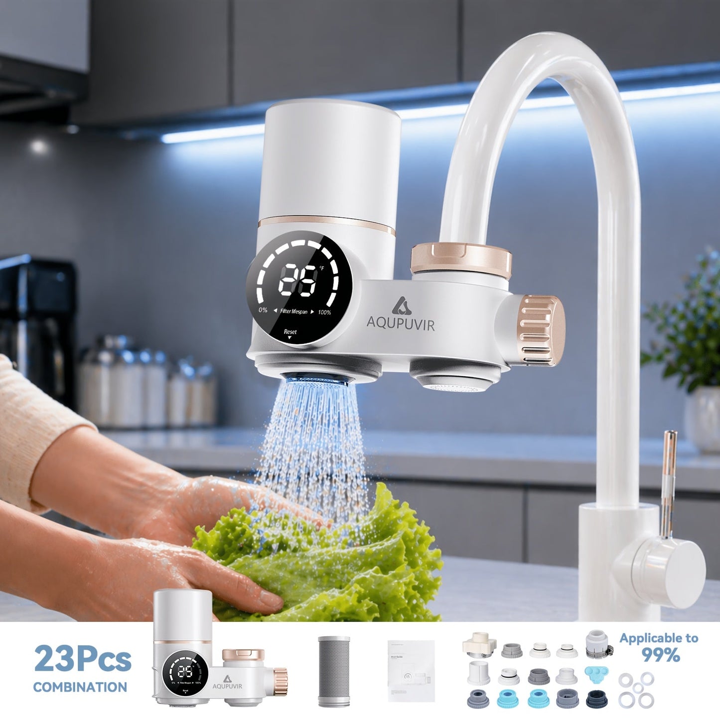 Faucet Mount Water Filter 264 Gallon Tap Filtration System w/ Temperature Display