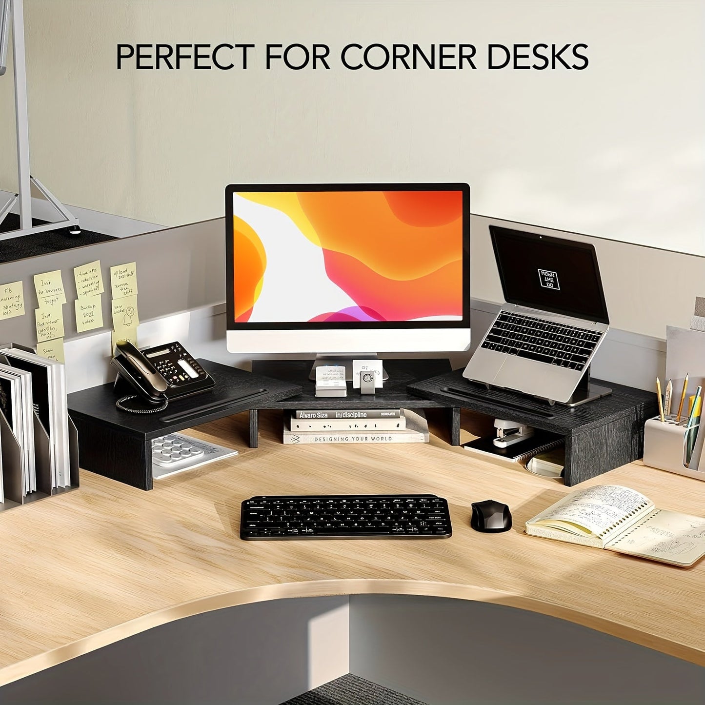 Dual Monitor Stand Riser Adjustable Desktop Organizer for PC Laptop Printer