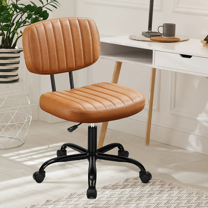 Armless Office Chair PU Leather Rolling Desk Chair Task Vanity Chair Wheels